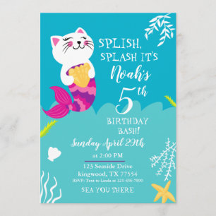 Invitation à l'anniversaire de Mermaid Cat