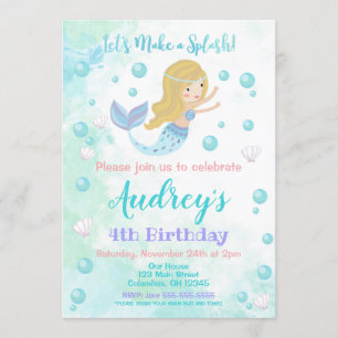 Invitation à l'anniversaire de Mermaid / Sirène bl