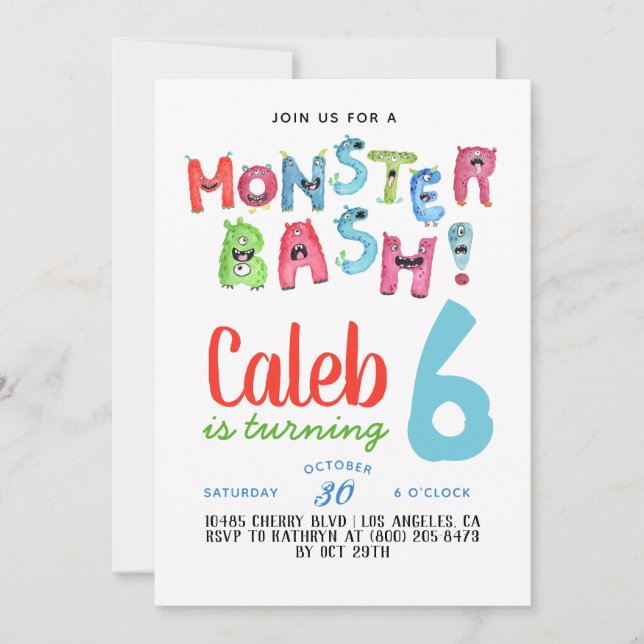 Invitation à l'anniversaire de Monster Bash (Devant)