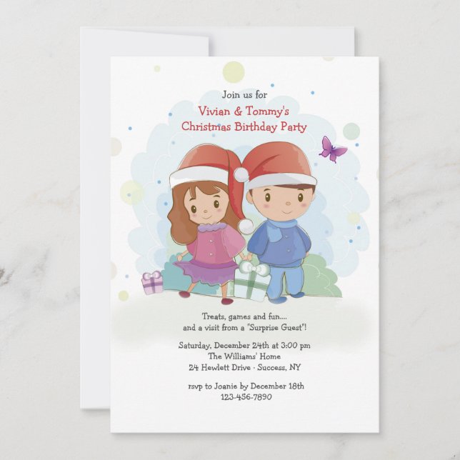 Invitation à l'anniversaire de Noël des enfants (Devant)