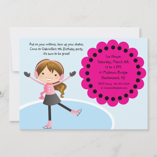Invitation à l'anniversaire de patin à glace pour  (Devant)