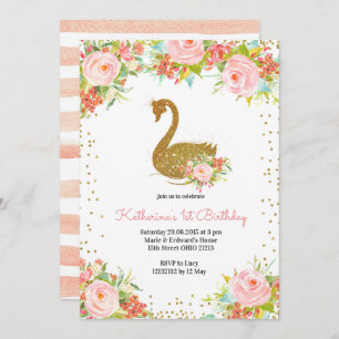 Invitation à l'anniversaire de Peach et Gold Swan