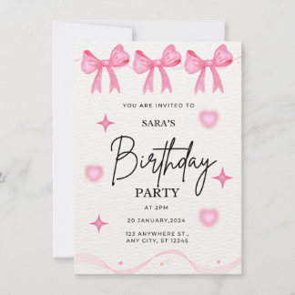 Invitation à l'anniversaire de Pink Bow