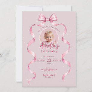 Invitation à l'anniversaire de Pink Bow avec photo