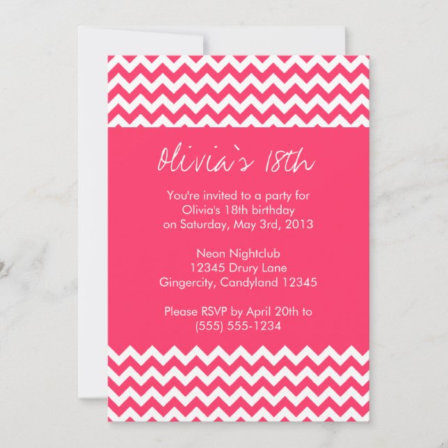 Invitation à l'anniversaire de Pink Chevron (Devant)