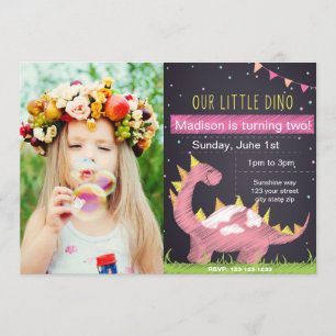 Invitation à l'anniversaire de Pink Dino avec phot