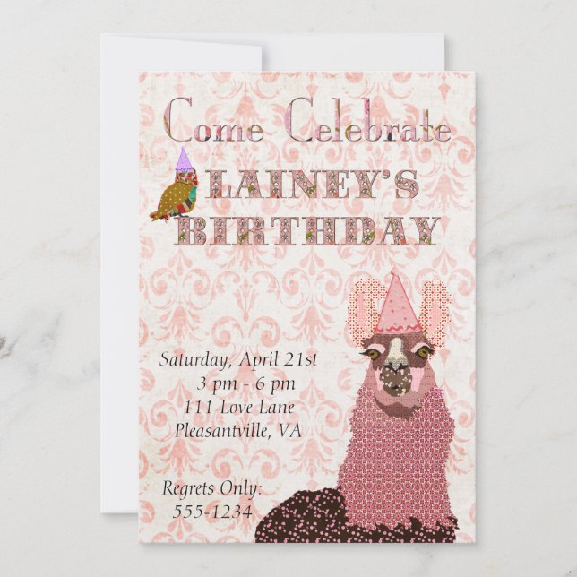 Invitation à l'anniversaire de Pink Llama (Devant)