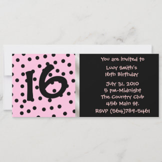 Invitation à l'anniversaire de Polkadot noir et ro