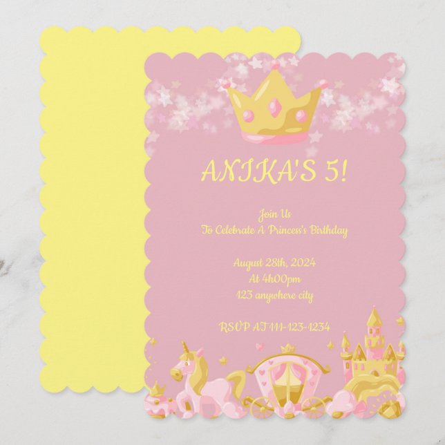 Invitation à l'anniversaire de princesse (Devant / Derrière)