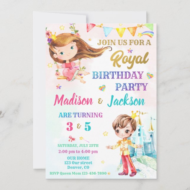 Invitation à l'anniversaire de princesse et de pri (Devant)