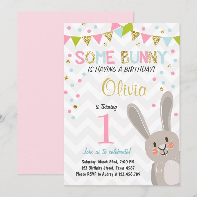 Invitation à l'anniversaire de printemps de Bunny (Devant / Derrière)