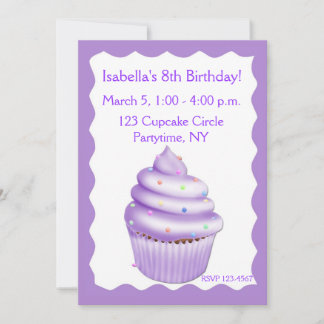 Invitation à l'anniversaire de Purple Cupcake