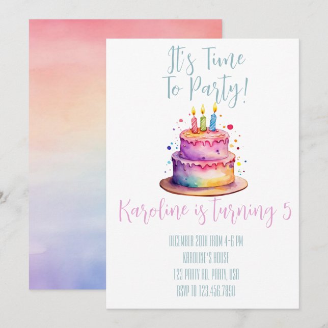 Invitation à l'anniversaire de Rainbow (Devant / Derrière)