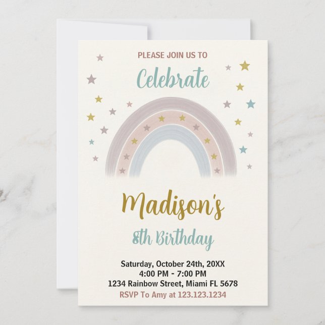 Invitation à l'anniversaire de Rainbow (Devant)
