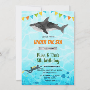 Invitation à l'anniversaire de requin et de plongé
