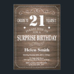 Invitation à l'anniversaire de Rustic Surprise<br><div class="desc">Invitation Rustic Surprise 21e anniversaire avec Arrière - plan Rustic Wood. Vintage Retro. Anniversaire adulte. Hommes ou femmes, anniversaire. Enfants Garçon ou fille Ado Anniversaire adolescente Invitation . 13e 15e 16e 18e 20e 21e 30e 40e 50e 60e 70e 80e 90e 100e. N'Importe Quel Âge. Pour plus de personnalisation, cliquez sur...</div>