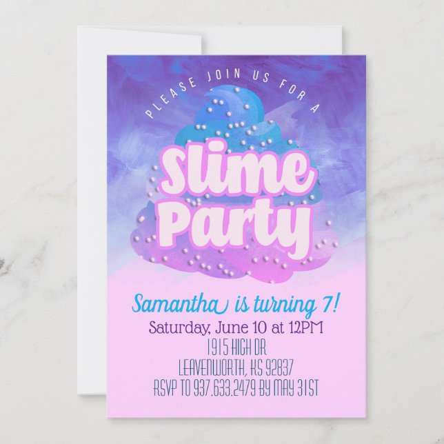 Invitation à l'anniversaire de Slime Party (Devant)