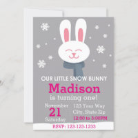 Invitation à l'anniversaire de Snow Bunny (rose)