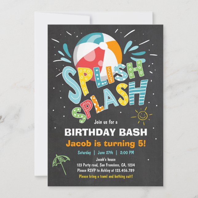 Invitation à l'anniversaire de Splish Splash (Devant)