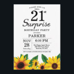 Invitation à l'anniversaire de Sunflower Surprise<br><div class="desc">Invitation au 21e anniversaire de Sunflower Surprise Fleurs florales et Arrière - plan blanc. Country Vintage Retro. Les femmes, anniversaire. 12e 13e 15e 16e 18e 20e 21e 30e 40e 60e 70e 80e 90e 100e, tous âges. Numérique imprimable. Pour plus de personnalisation, cliquez sur le bouton "Customiser" et utilisez notre outil...</div>