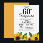 Invitation à l'anniversaire de Sunflower Surprise<br><div class="desc">Sunflower Surprise Invitation 60e anniversaire. Fleurs florales et Arrière - plan blanc. Country Vintage Retro. Les femmes, anniversaire. 12e 13e 15e 16e 18e 20e 21e 30e 40e 60e 70e 80e 90e 100e, tous âges. Numérique imprimable. Pour plus de personnalisation, cliquez sur le bouton "Customiser" et utilisez notre outil de conception...</div>