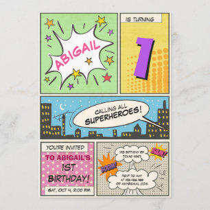 invitation à l'anniversaire de superhero Cartoon V