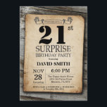 Invitation à l'anniversaire de surprise Rustic Vin<br><div class="desc">Invitation surprise Rustic 21st Birthday avec Arrière - plan Rustic Wood. Pays rétro Vintage. Anniversaire adulte. Hommes ou femmes, anniversaire. Enfants Garçon ou fille Ado Anniversaire adolescente Invitation . 13e 15e 16e 18e 20e 21e 30e 40e 50e 60e 70e 80e 90e 100e. N'Importe Quel Âge. Pour plus de personnalisation, cliquez...</div>