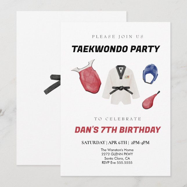 Invitation à l'anniversaire de Taekwondo (Devant / Derrière)