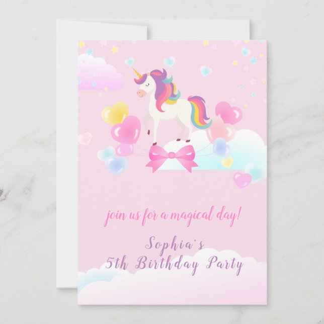 Invitation à l'anniversaire de vol de la licorne (Devant)