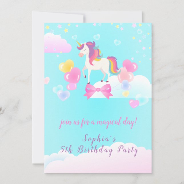Invitation à l'anniversaire de vol de la licorne (Devant)