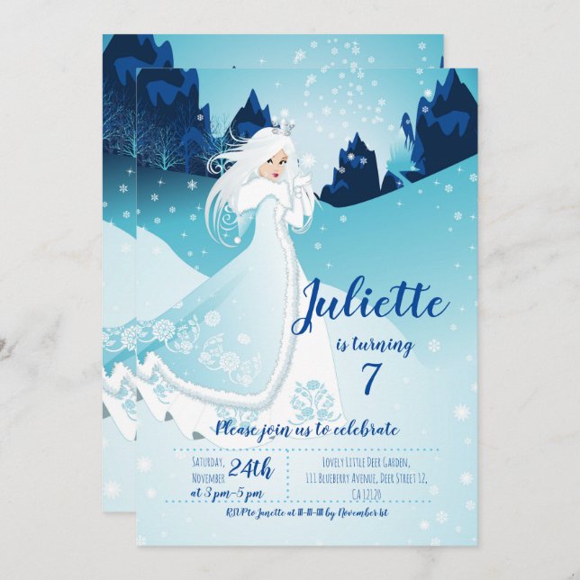 Invitation à l'anniversaire de Winter Frozen (Devant / Derrière)