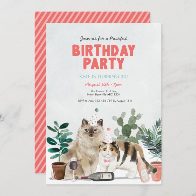 Invitation à l'anniversaire des chats adultes et d (Devant / Derrière)