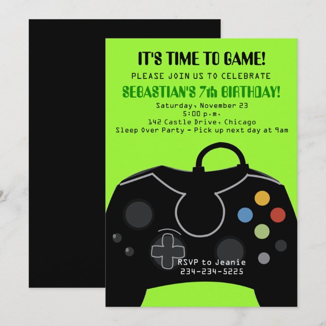 Invitation à l'anniversaire des Garçons de jeux vi (Devant / Derrière)