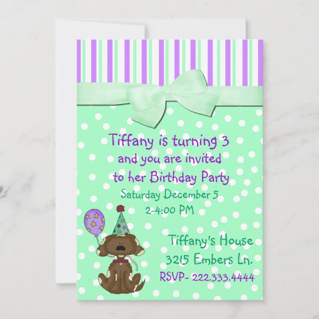 Invitation à l'anniversaire des Pois et des chiots (Devant)