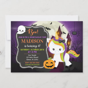 Invitation à l'anniversaire d'Halloween à Unicorne