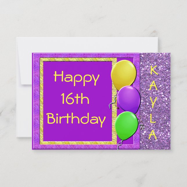 Invitation à l'anniversaire du 16e Bling PURPLE CU (Devant)