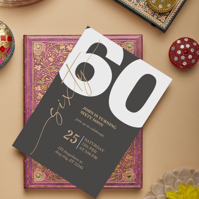 Invitation à l'anniversaire du 60e anniversaire av (60th Birthday Invitation with Gilded Calligraphy)