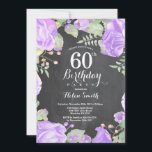 Invitation à l'anniversaire du 60e anniversaire de<br><div class="desc">Invitation à la florale de violet botanique 60e anniversaire. Floral Pink Peonies Invitation d'anniversaire pour les femmes. Fleur florale aquarelle. Fleurs de roses et de pivoines élégantes. Anniversaire adulte. Arrière - plan de tableau de bord. Noir et Blanc. 13e 15e 16e 18e 20e 21e 30e 40e 50e 60e 70e 80e...</div>