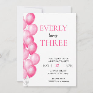 Invitation à l'anniversaire du ballon rose