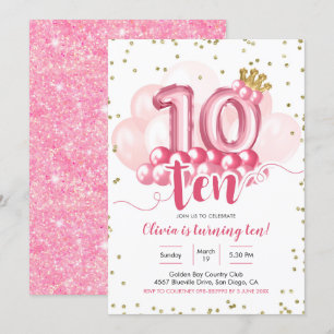 Invitation à l'anniversaire du ballons rose de la