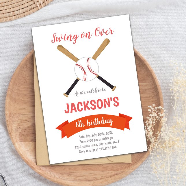 Invitation à l'anniversaire du baseball rouge et B (Red Brown Baseball Birthday Invitations)