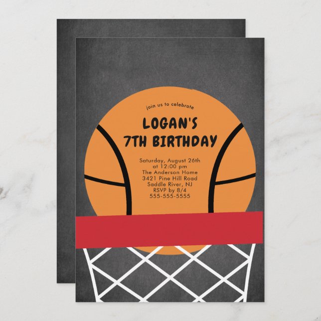 Invitation à l'anniversaire du basket-ball (Devant / Derrière)