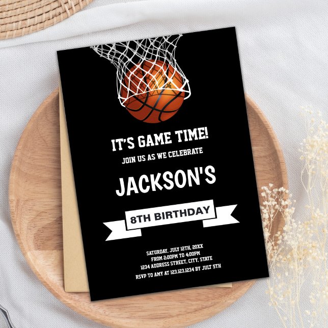 Invitation à l'anniversaire du basket-ball noir (Black Background Basketball Birthday Invitations)