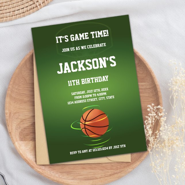 Invitation à l'anniversaire du basket-ball vert (Green Basketball Birthday Invitations)