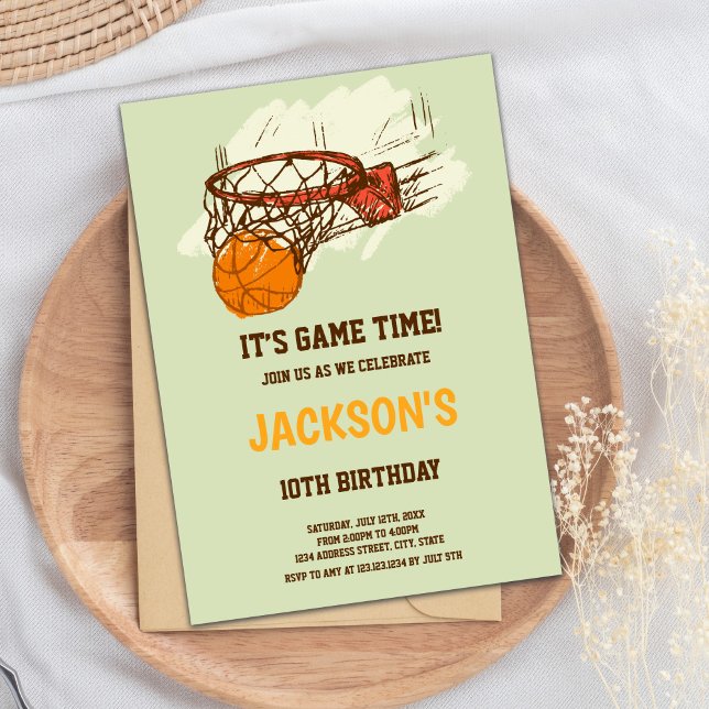 Invitation à l'anniversaire du basket-ball vert (Basket Ball Green Basketball Invitations)