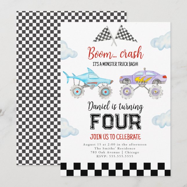 Invitation à l'anniversaire du Camion Monster (Devant / Derrière)
