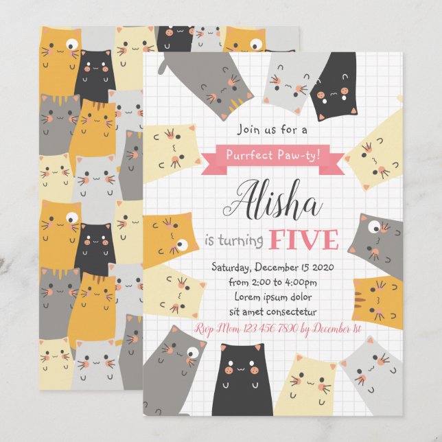 Invitation à l'anniversaire du chat (Devant / Derrière)