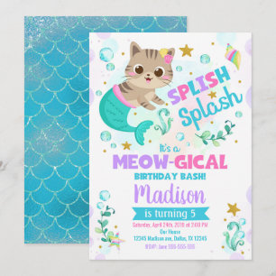Invitation à l'anniversaire du chat de sirène, fêt