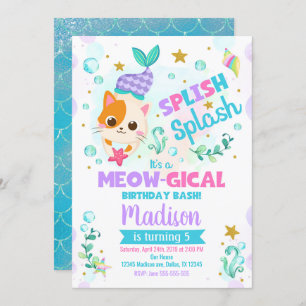 Invitation à l'anniversaire du chat de sirène, fêt