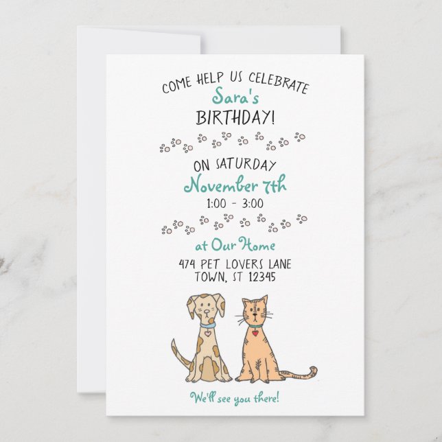 Invitation à l'anniversaire du chien et du chat (Devant)